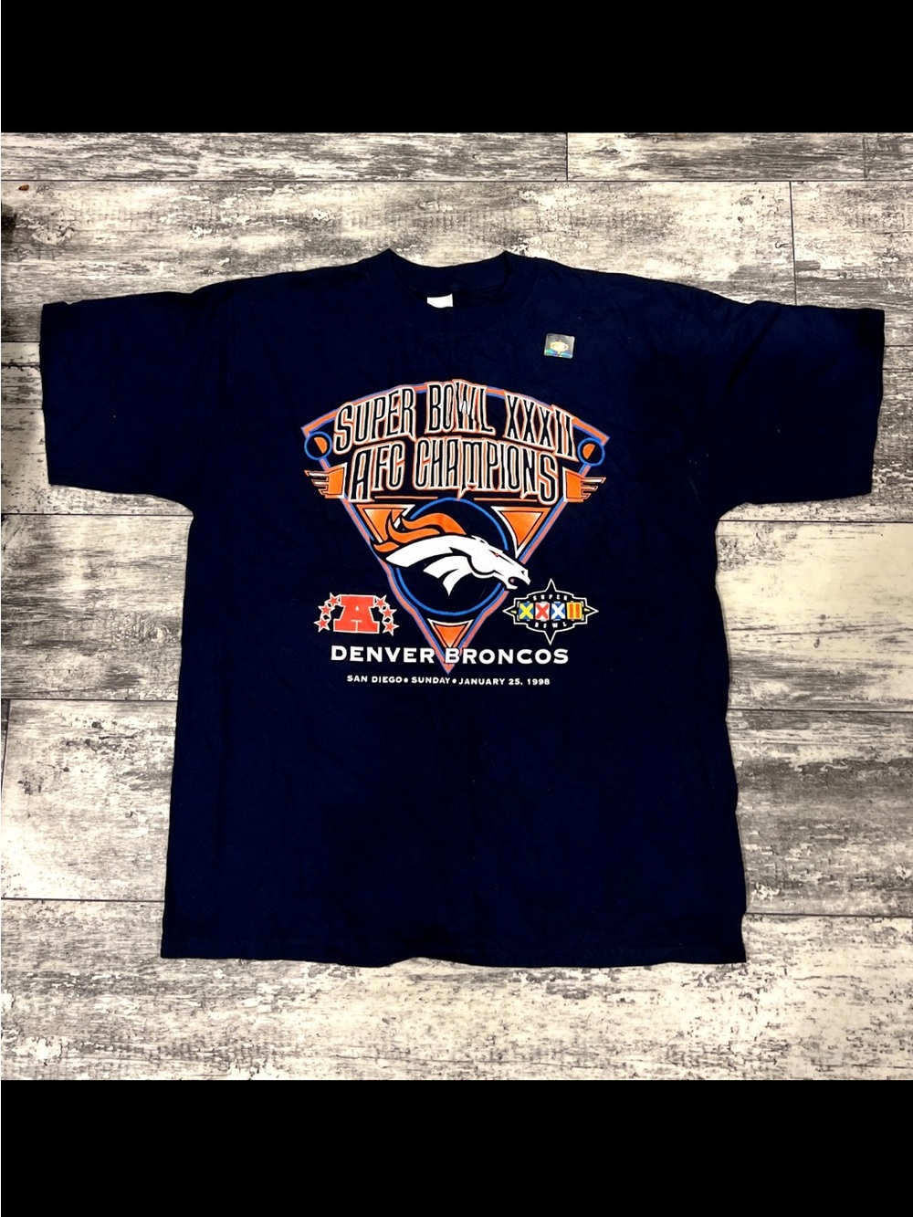 vintage 1998 Denver Broncos Super Bowl XXXII AFC Champions navy t-shirt